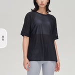 NCLAGEN Women Short Sleeve Sports T-shirt Mesh Breathable Quick Drying Summer Loose Leisure Fitness Top GYM Running Yoga Blouse