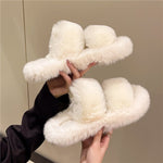 New Winter Open Toe Slipper Fashion Fur Thick Sole Flats Heel Ladies Casual Slip On Bedroom Shoes Soft Outdoor Slides Shoes