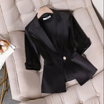 Spring Autumn Women Satin Slik Blazer Jackets Solid Color Notched Collar Single Button Female Suit Fashion Elegant OL Short Coat