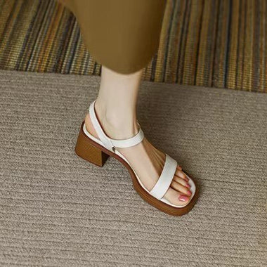 6CM Pu Leather Sandals Block High Heels Women Roma Sandals Open Toe Retro Buckle Sandals Ankle Strap 2023 Trend