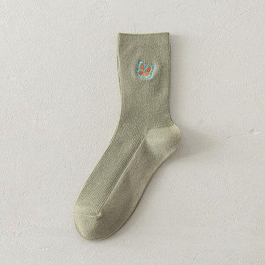 Pink Socks Embroidery Flower Harajuku Retro Vintage Women Socks College Style High School Girls Japanese Kawaii Cute Long Socks