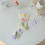 Woman Socks Fashion Summer Thin Mesh Breathable Crew Socks Harajuku Lace Floral Japan Style Kawaii Cute Princess Socks 2023 New