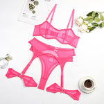 Sexy Bra and Panty Set Sensual Lingerie See Through Bra Kit Push Up Seamless Sheer Lace Intimate Soft Erotic Sets Garter