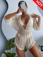 2023 3PCS Lace Hollow Out Bikini For Women Sexy Swimwear Female Pleated Cover Up Swimsuit Beach Wear New Brazilian Bathing Suit