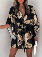 Spring Summer Dress 2023 New In Fashion Beach Style Sexy Dress V-neck Lace Up Print Loose Skirt Elegant Party Dresses for Women