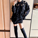 HIGH STREET Newest 2023 Designer Fashion Women Hollow Out Bow Fleece Long Sleeve Knit Pullover Sweater