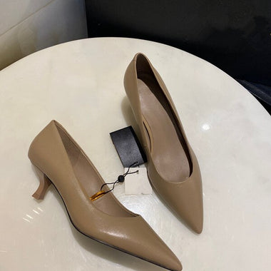 Jenny&Dave Shoes Women Fashion Heel Shoes Women England Style Office Lady Simple Sheep Soft Casual Cusp High-Heeled