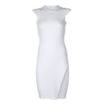 Waatfaak Women Short Summer Vintage White Dress Casual Split Office Y2K Dress Black Elegant Ladies Dresses Mini Cotton Club 90S