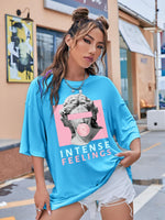 INTENSE FEELINGS Street Hip Hop Female T-Shirts Loose Oversize Short Sleeve 100% Cotton Soft Tops Summer Breathable Tee Clothing