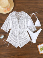 3 Pieces Bikini Tropical Print Swimsuit Halter Drawstring Side Swimwear Women 2023 Bathing Suit Female Swimming Summer Beachwear
