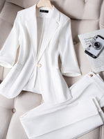 Casual Small Suit Jacket Women's Ninth Pants 2023 Summer Thin Korean Fashion Cropped Sleeve Coat Two Piece Sets Womens Outifits