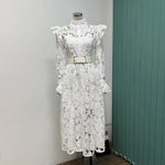 French temperament water-soluble lace single-breasted hollow long-sleeved dress