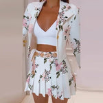 Autumn Winter Fashion HIgh Street Women Pleated Skirts Sets Casual Solid Color Lapel Suit Outwear Elegant Slim Party Female Sets