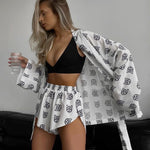 Letter Print Bandage Casual Tracksuit Women Cotton Linen Two Piece Set Summer Shirt Top Vacation Shorts Outfits Matching Suits