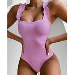 Gossina 2023 New Sexy Female Swimsuit Vintage One Piece Ruffled Push Up Solid Red Swimwear Women Monokini Padded Bathing Suits