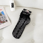 Japan Style Sexy Lace Ruffle Socks Ultra-thin Transparent Summer Hollow Mesh Crew Socks Women Fashion Harajuku Retro Long Socks