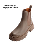 LeShion Of Chanmeb Women Genuine Leather Chelsea Boots INS Fashion Thick Chunky Heels Platform Ankle Short Boot Lady Winter Shoe