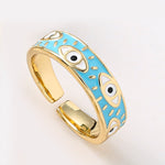 Fashion Aesthetic Evil Blue Eyes Finger Rings for Women Oil Dripping Stainless Steel Rings Adjustable Opening Ring Jewelry Gifts