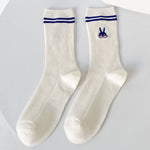 Spring Autumn Cotton Funny Harajuku Striped Women High Long Socks Kawaii Cute Japanese Sports Girls White Blue Cartoon Stockings