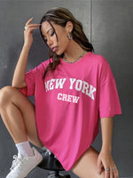 Hirsionsan Oversized Letter Graphic T-shirt Women 2023 Summer Soft O-neck Short Sleeve Tees Female Casual Loose Higt Street Top