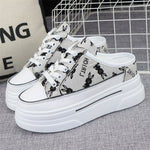 Canvas Baotou Semi-slippers Women's New Summer Outer Wear All-match Thick Bottom Inner Heightening 8cm No Heel Slip-on Shoes