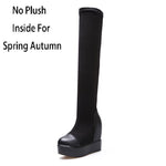 Spring Autumn Women Platform Height Increasing Long Boots Winter Lady Patchwork Breathable Concise Over The Knee Boots 221115