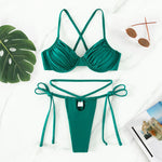Women Bikini Set 2023 Solid Triangle Chest Pad Swimwear Top Sexy Thong 2 Piece Bandage Cross Swimsuit for Swimming Surfing