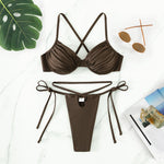 Women Bikini Set 2023 Solid Triangle Chest Pad Swimwear Top Sexy Thong 2 Piece Bandage Cross Swimsuit for Swimming Surfing