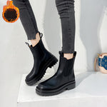 TUINANLE Chelsea Boots Chunky Boots Women Winter Shoes PU Leather Plush Ankle Boots Black Female Autumn Fashion Platform Booties