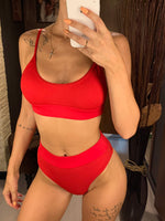 S - XXL Sexy Female Swimsuit High Waist Bikini Women Swimwear Two-pieces Bikini set Bather Ribbed Bathing Suit Swim Lady V2375