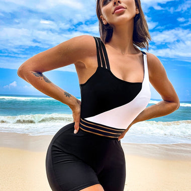 One Piece Swimsuit Women Push Up Swimming Suit patchwork Bathing Suit High waist Beachwear Monokini One Piece Swimwear Women