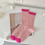 New 2023 Summer Women Socks Hollow Out Mesh Thin Breathable Cotton Long Socks Casual Fashion Solid Color School Girls Crew Socks