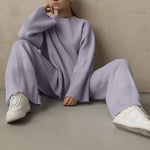 Winter Oversized Long Sleeve Women Knitted Tracksuits Wide Leg Pants Ladies Outfit Loungewear Streetwear Elegant Female 2 Piece