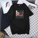 Black Japanese Trend Lovers T-shirt Female Cartoon Short Sleeve Oversize Two Round Neck Shirt