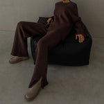 Winter Oversized Long Sleeve Women Knitted Tracksuits Wide Leg Pants Ladies Outfit Loungewear Streetwear Elegant Female 2 Piece