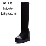 Spring Autumn Women Platform Height Increasing Long Boots Winter Lady Patchwork Breathable Concise Over The Knee Boots 221115