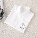Women White Blouses Shirts Short Sleeve Print Rabbit Lapel 2023 Summer Tops Female Clothing Preppy Style JK Uniform Blusas