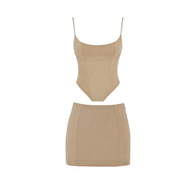 Women Corset Bandage 2 Two Pieces Sets 2023 New Summer Sexy Sleeveless Crop Top & Mini Skirt Bodycon Elegant Club Party Outfit