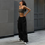 Vintage Streetwear Low Waist Drawstring Baggy Trousers Drawstring Waist Casual Cargo Pants Women Sweatpants Women's Clothing