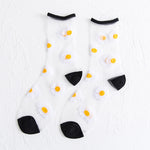 Flower Embroidery Crystal Silk Socks Summer Ultra-Thin Transparent Women Socks Mesh Fishnet Lace Harajuku Retro Crew Socks Women