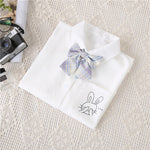 Women White Blouses Shirts Short Sleeve Print Rabbit Lapel 2023 Summer Tops Female Clothing Preppy Style JK Uniform Blusas