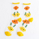 Flower Embroidery Crystal Silk Socks Summer Ultra-Thin Transparent Women Socks Mesh Fishnet Lace Harajuku Retro Crew Socks Women