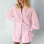 2023 New Beach Shirt Shorts Two-Piece Set Women Summer Casual Tracksuit Female Loose Long Sleeve Top Suit Lounge Wear Homewear