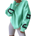 Women Loose Pullover Sweatshirts Letter Print Casual Thickened Long Sleeve Tops Autumn Streetwear