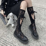 Jk Tie Lace Fishnet Stockings Irregular Split-toe Calf Socks Women's Middle Tube Socks Straps Summer Sexy Long Japanese Socks