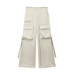 TRAF 2023 New Women 2 Pieces Cargo Pants Sets Spring Summer Female Fashion Loose Trousers And Short Tops Casual Haren Pants