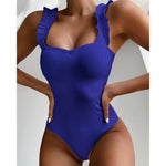 Gossina 2023 New Sexy Female Swimsuit Vintage One Piece Ruffled Push Up Solid Red Swimwear Women Monokini Padded Bathing Suits