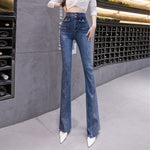 Rhinestone Flared Jeans For Women Soft Skinny Patchwork Boot-Cut Denim Trousers Mujer Fashion Stretch Pants Ladies 2023 Blue
