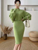 Two Piece Set for Women 2023 New Autumn Winter Fashion Solid Color Sweater Suit Long Sleeved O-neck Women's Clothing Dress Sets