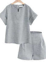 Summer New Oversized Women's Shorts Jacket Two-piece Suit Casual Solid Half Open Collar Shirt Ladies Set Outitits Free Shipping
